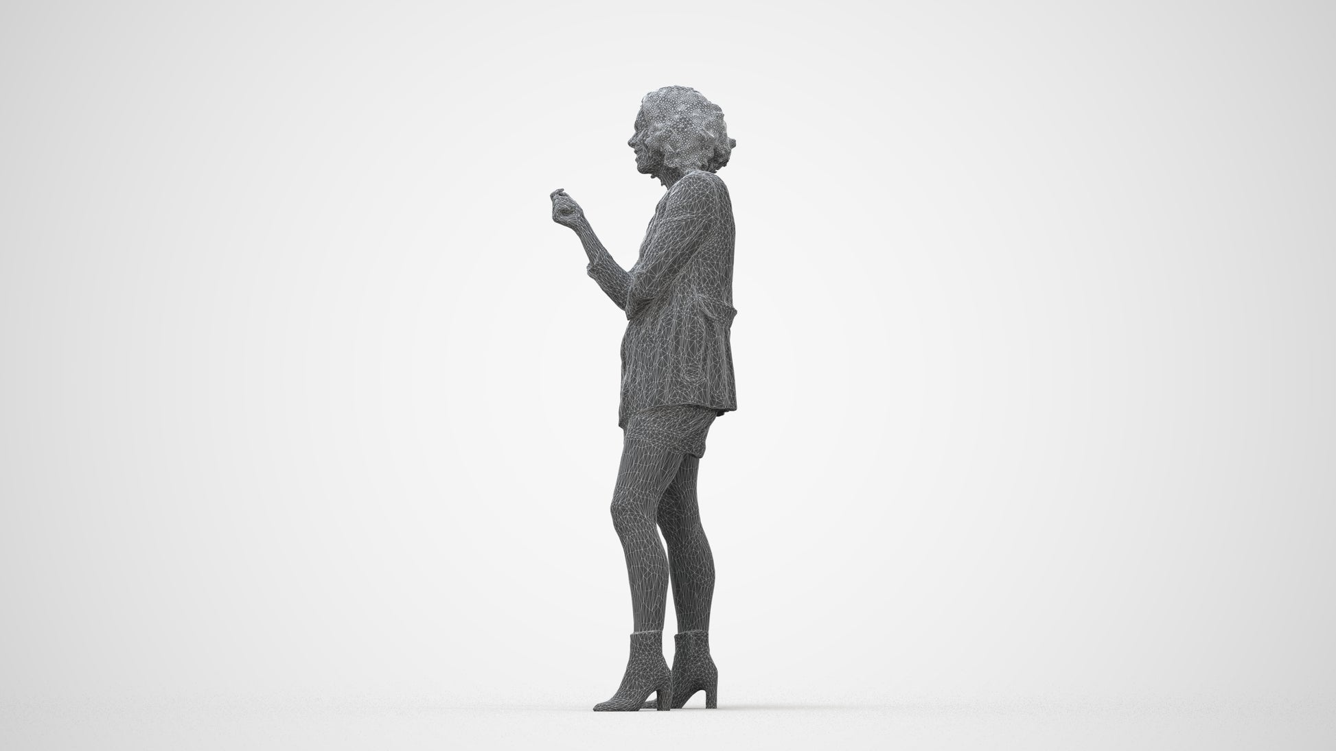 scanned 3D woman business standing, photogrammetry people for Enscape and V-Ray, wireframe back view