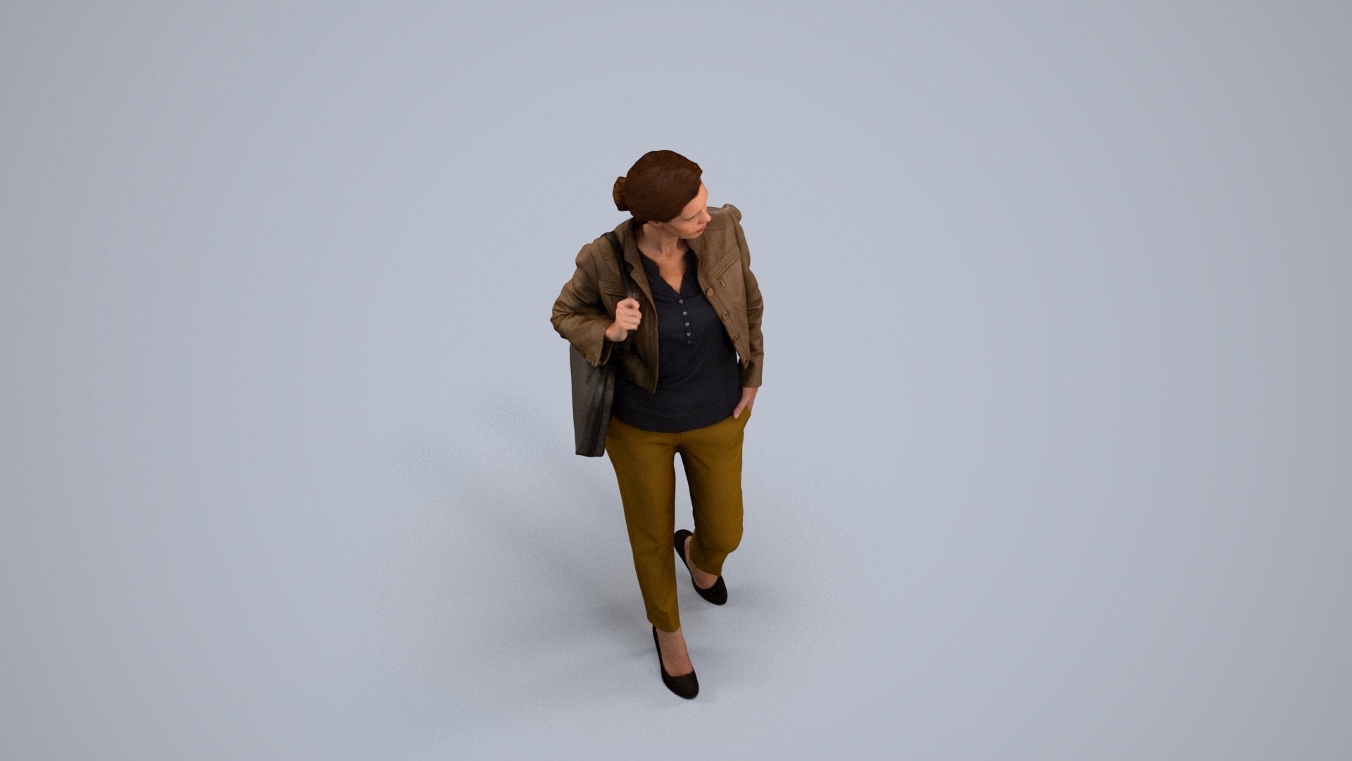 scanned 3D woman casual standing, photogrammetry people for Enscape and V-Ray, back view render