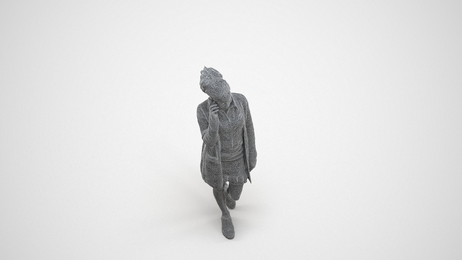 3D people model woman casual walking, scanned human for 3ds Max rendering, wireframe three-quarter view