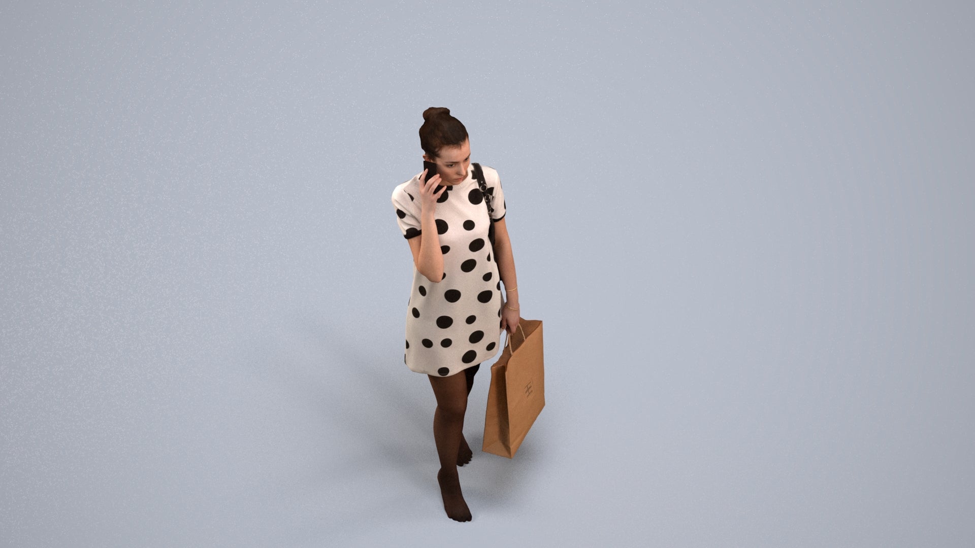 3D people model woman casual mix, scanned human for 3ds Max rendering, back view render