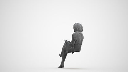 realistic 3D woman casual sitting, scanned archviz people for Blender and 3ds Max, wireframe front view