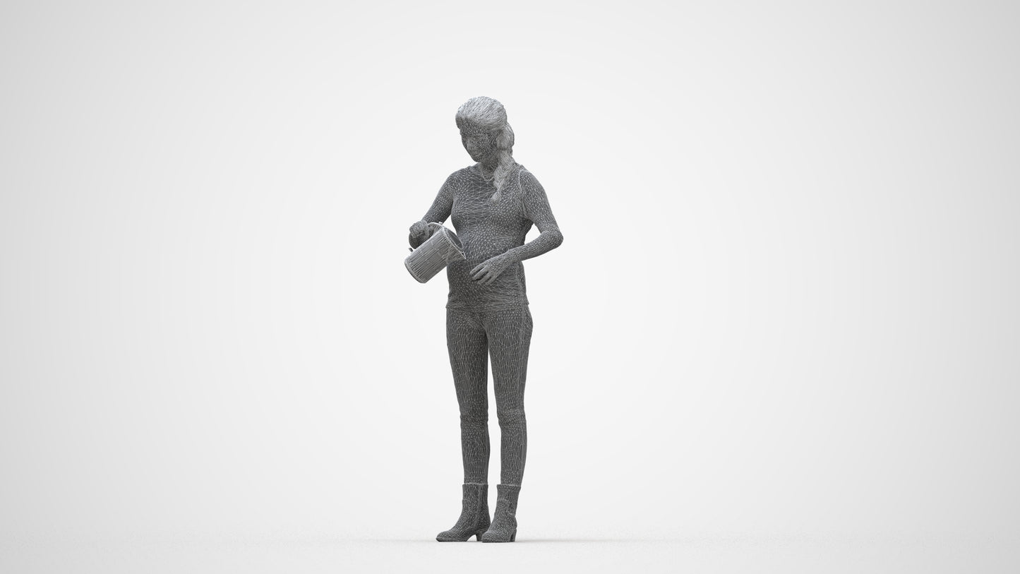 3D people model woman casual standing, scanned human for 3ds Max rendering, wireframe three-quarter view