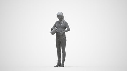 3D people model woman casual standing, scanned human for 3ds Max rendering, wireframe three-quarter view