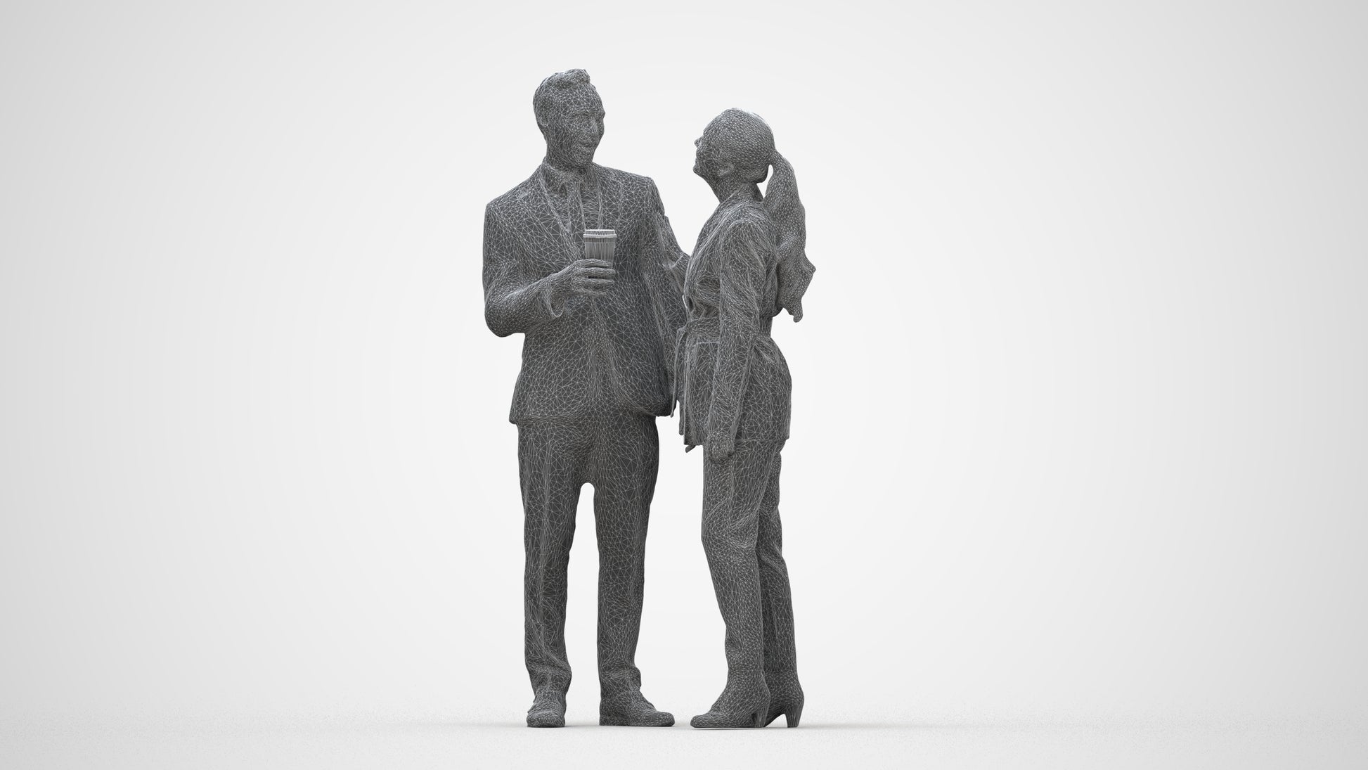 realistic 3D human woman formal business, archviz people FBX OBJ for Blender, wireframe back view