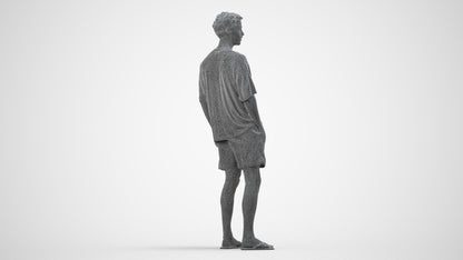 3D scanned man standing casual, photorealistic archviz people for Enscape and SketchUp, wireframe side view