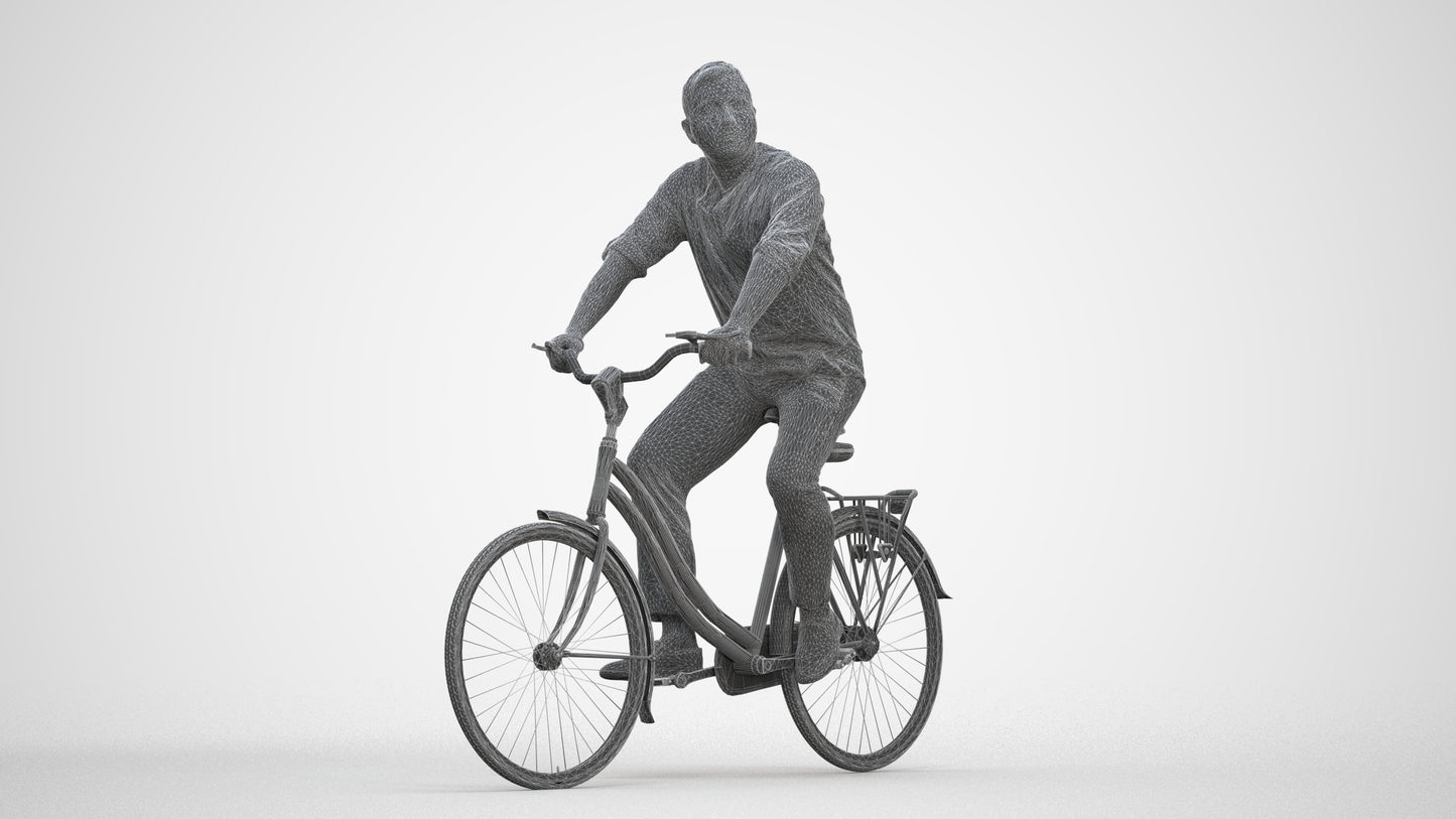 3D scanned man cycling casual, photorealistic archviz people for Enscape and SketchUp, three-quarter front view render