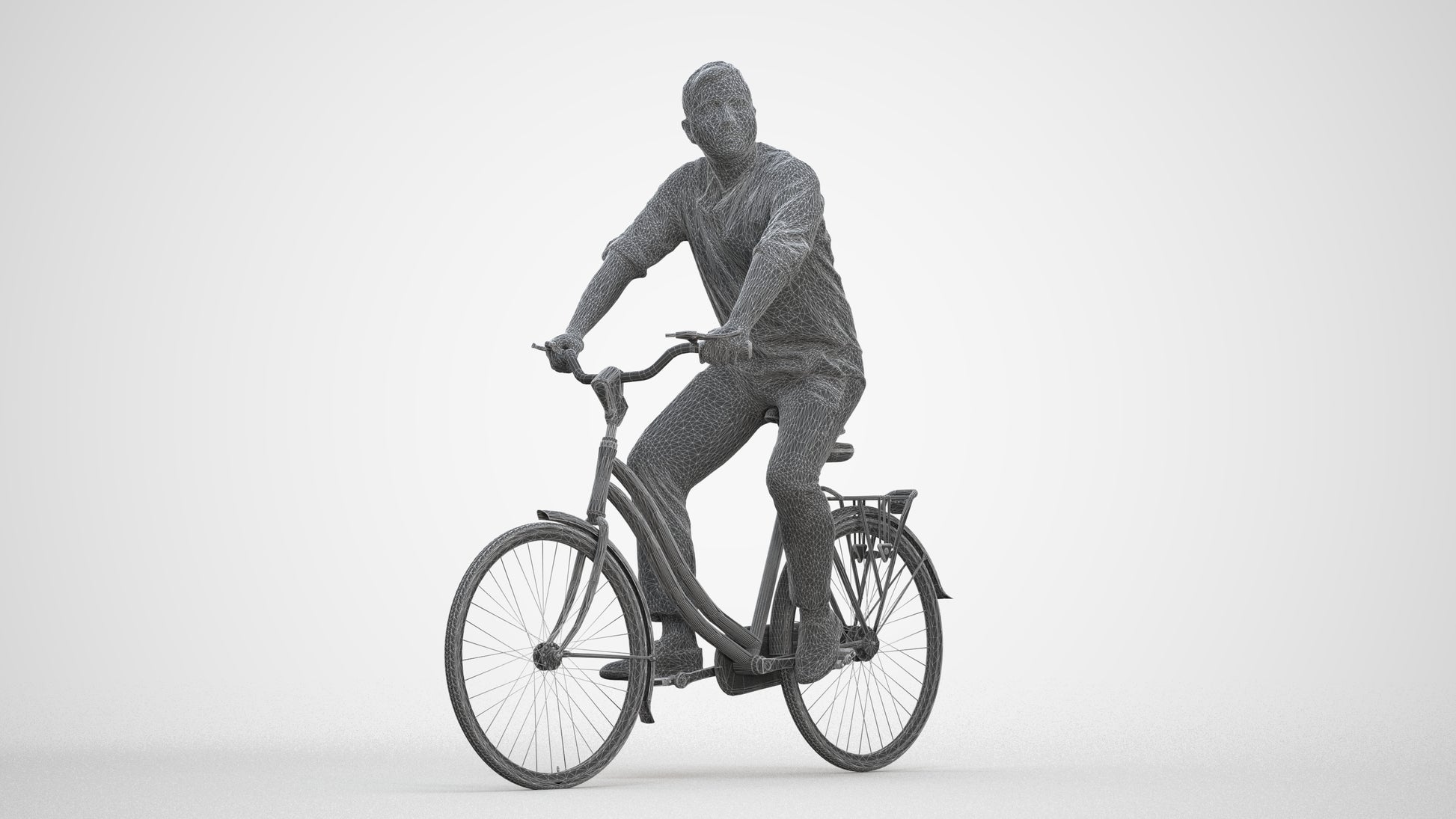 3D scanned man cycling casual, photorealistic archviz people for Enscape and SketchUp, three-quarter front view render