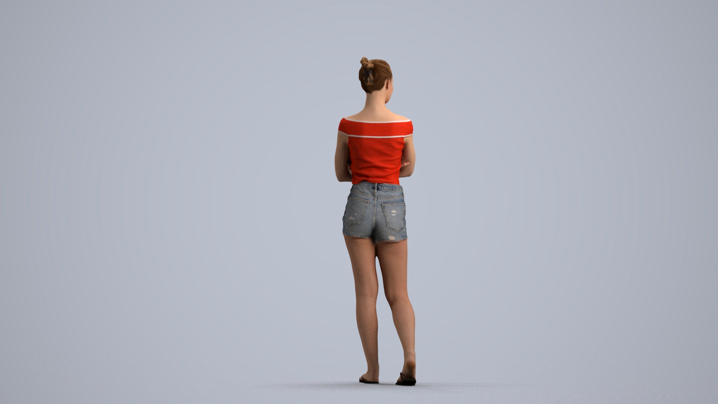 3D scanned girl walking casual, photorealistic archviz people for Enscape and SketchUp, front view render