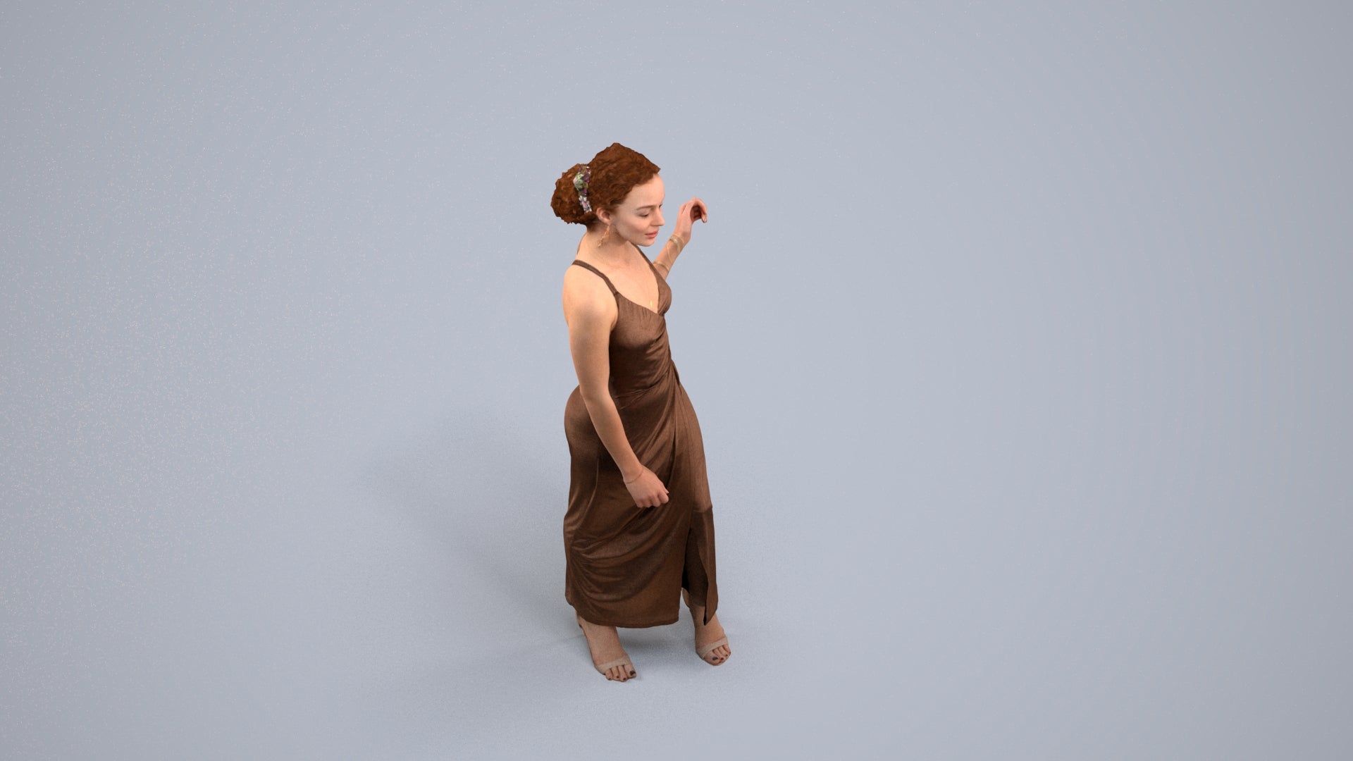 3D human model woman formal formalaffairs, photogrammetry scanned person for archviz, back view render