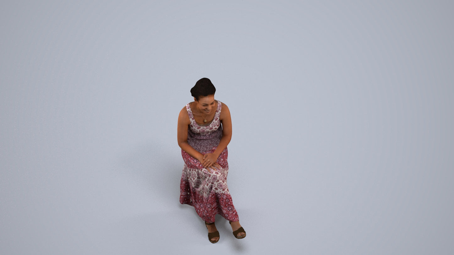 realistic 3D human woman casual sitting, archviz people FBX OBJ for Blender, back view render