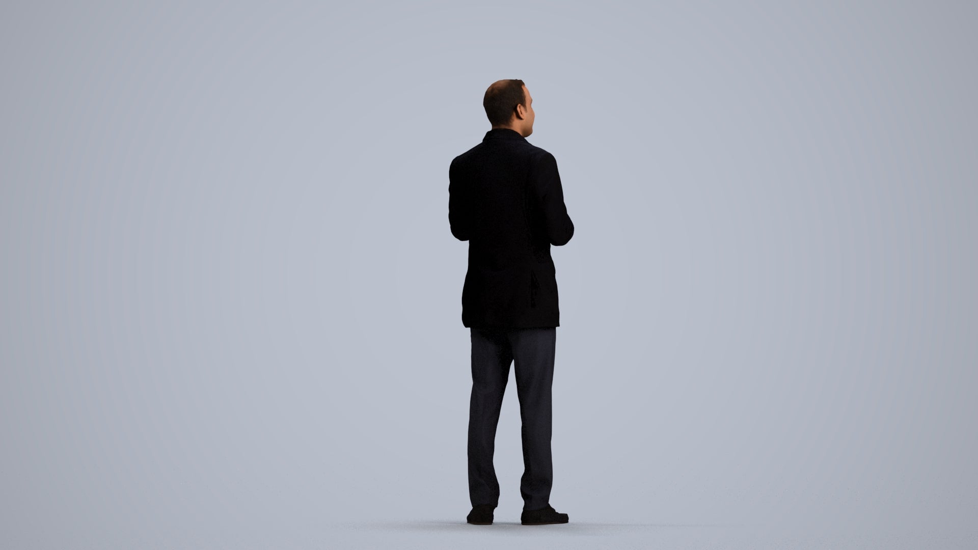 3D human model man formal standing, photogrammetry scanned person for archviz, front view render