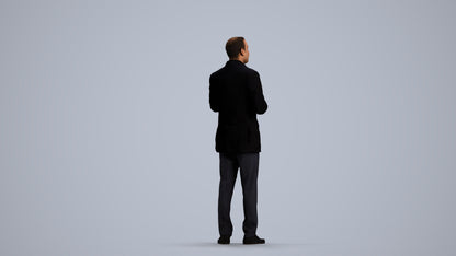 3D human model man formal standing, photogrammetry scanned person for archviz, front view render