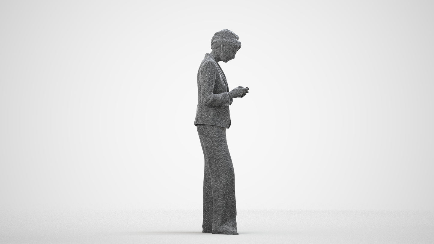 realistic 3D woman business, scanned archviz people for Blender and 3ds Max, wireframe side view
