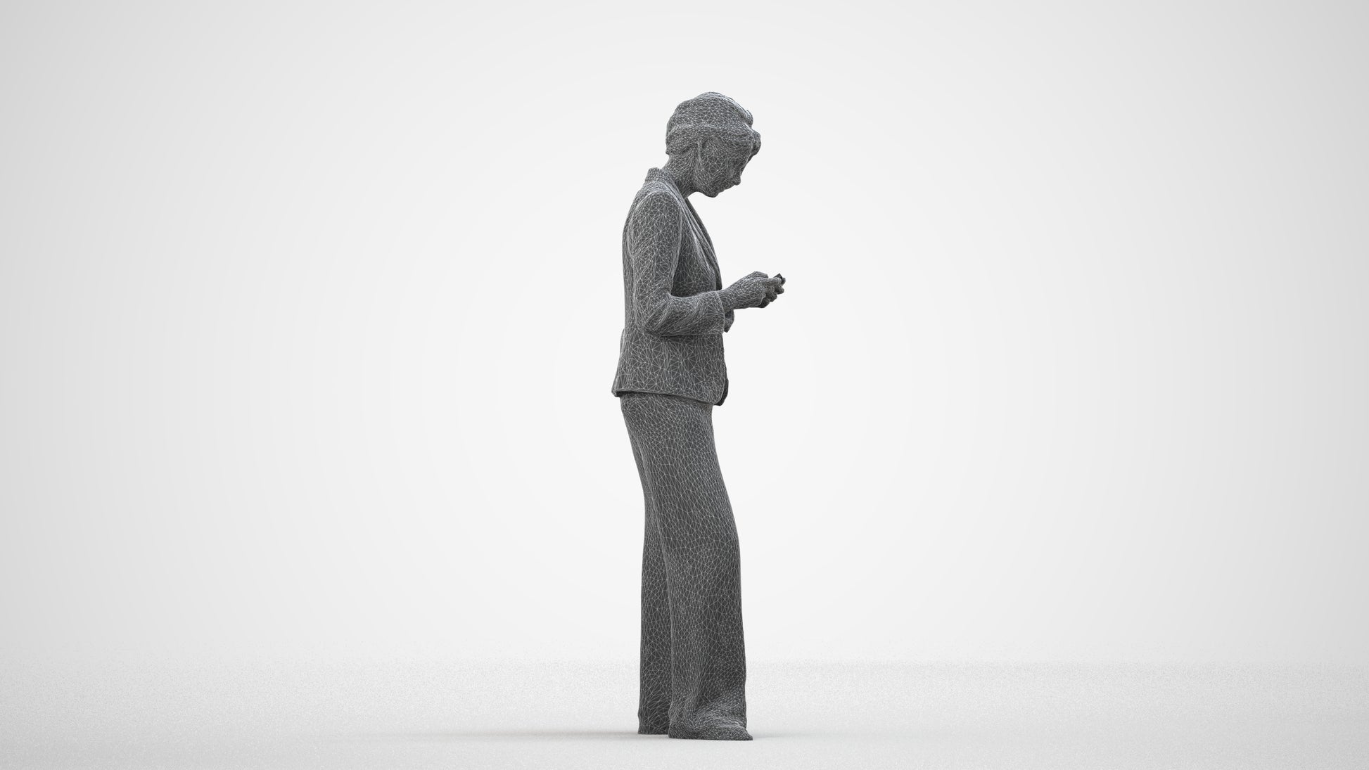 realistic 3D woman business, scanned archviz people for Blender and 3ds Max, wireframe side view