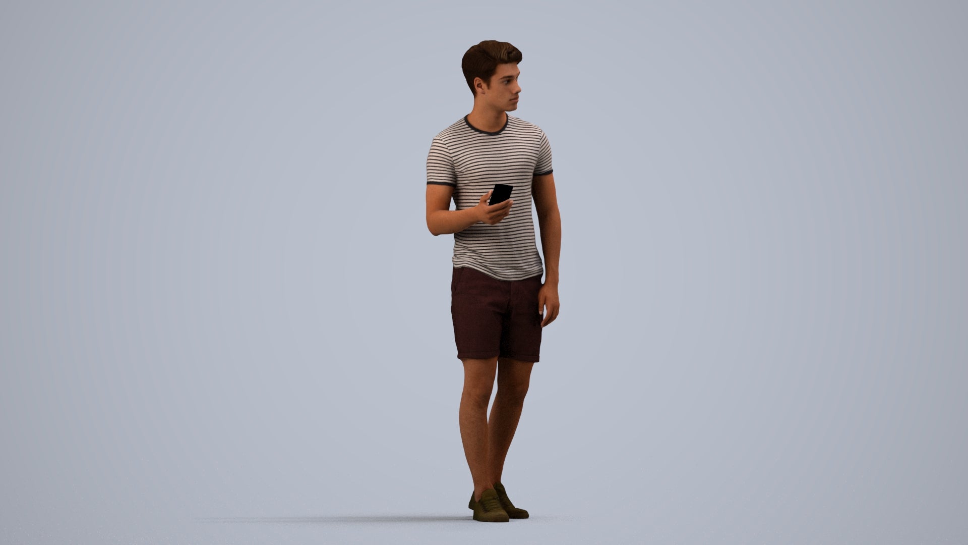 realistic 3D human man casual standing, archviz people FBX OBJ for Blender, side view render