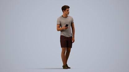 realistic 3D human man casual standing, archviz people FBX OBJ for Blender, side view render