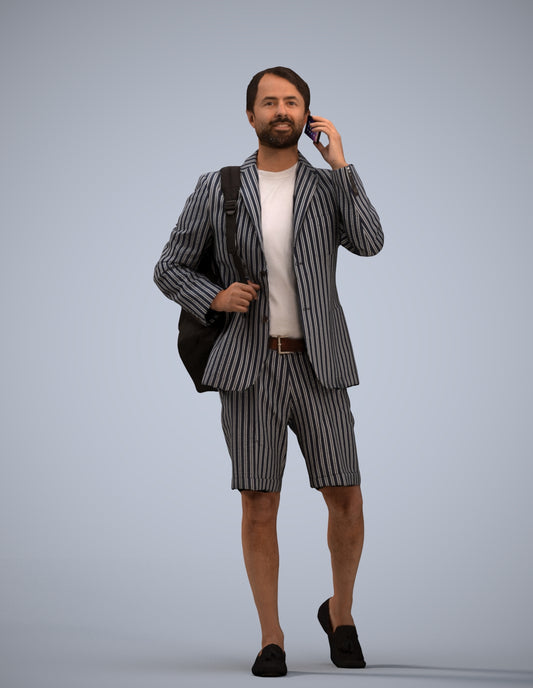 3D human model man business walking, photogrammetry scanned person for archviz