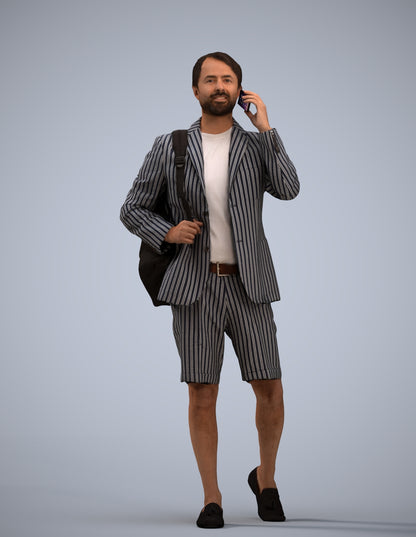 3D human model man business walking, photogrammetry scanned person for archviz