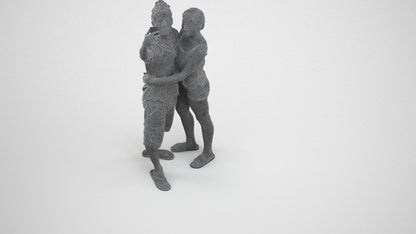 3D human model woman couple, photogrammetry scanned person for archviz, wireframe three-quarter view