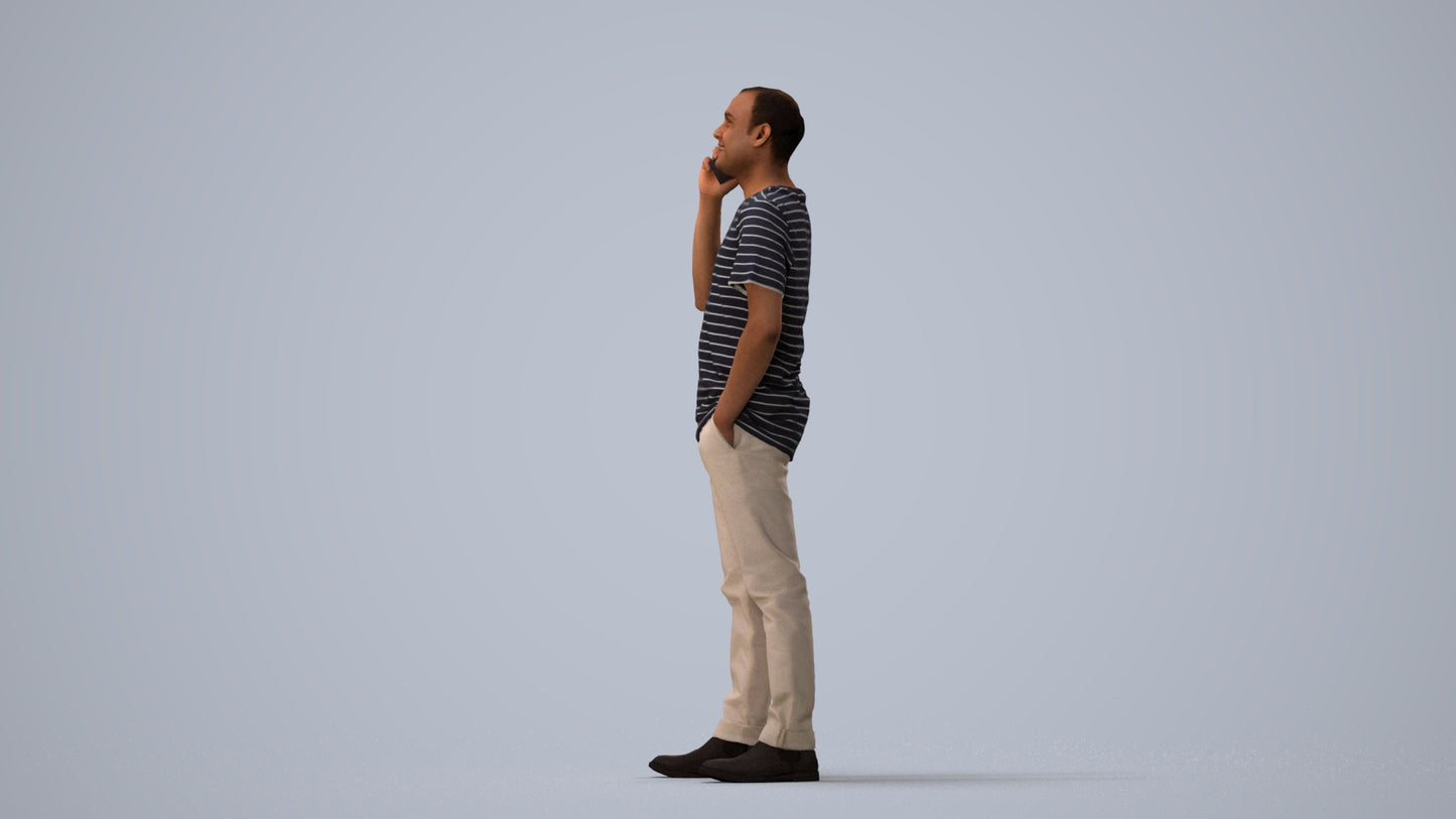 photogrammetry 3D man casual standing, realistic human model archviz FBX, three-quarter view render