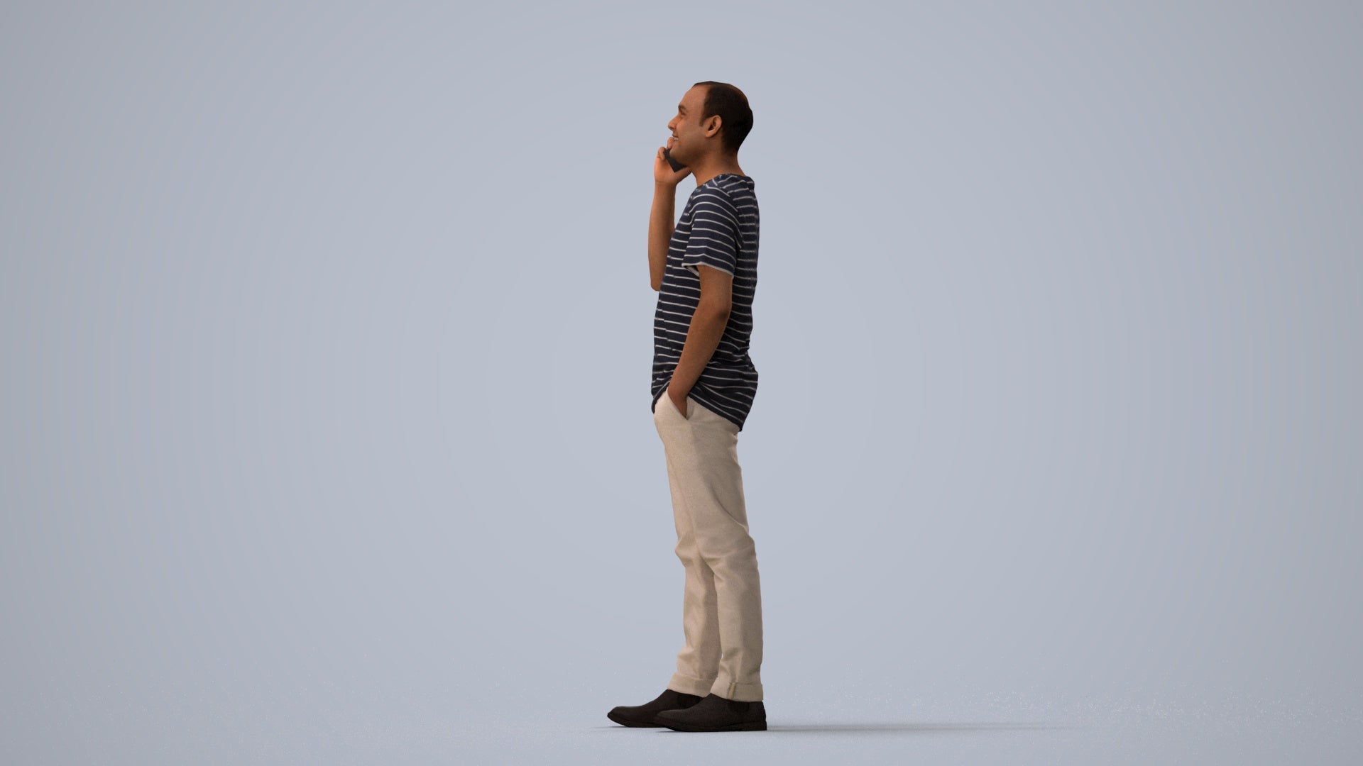 photogrammetry 3D man casual standing, realistic human model archviz FBX, three-quarter view render
