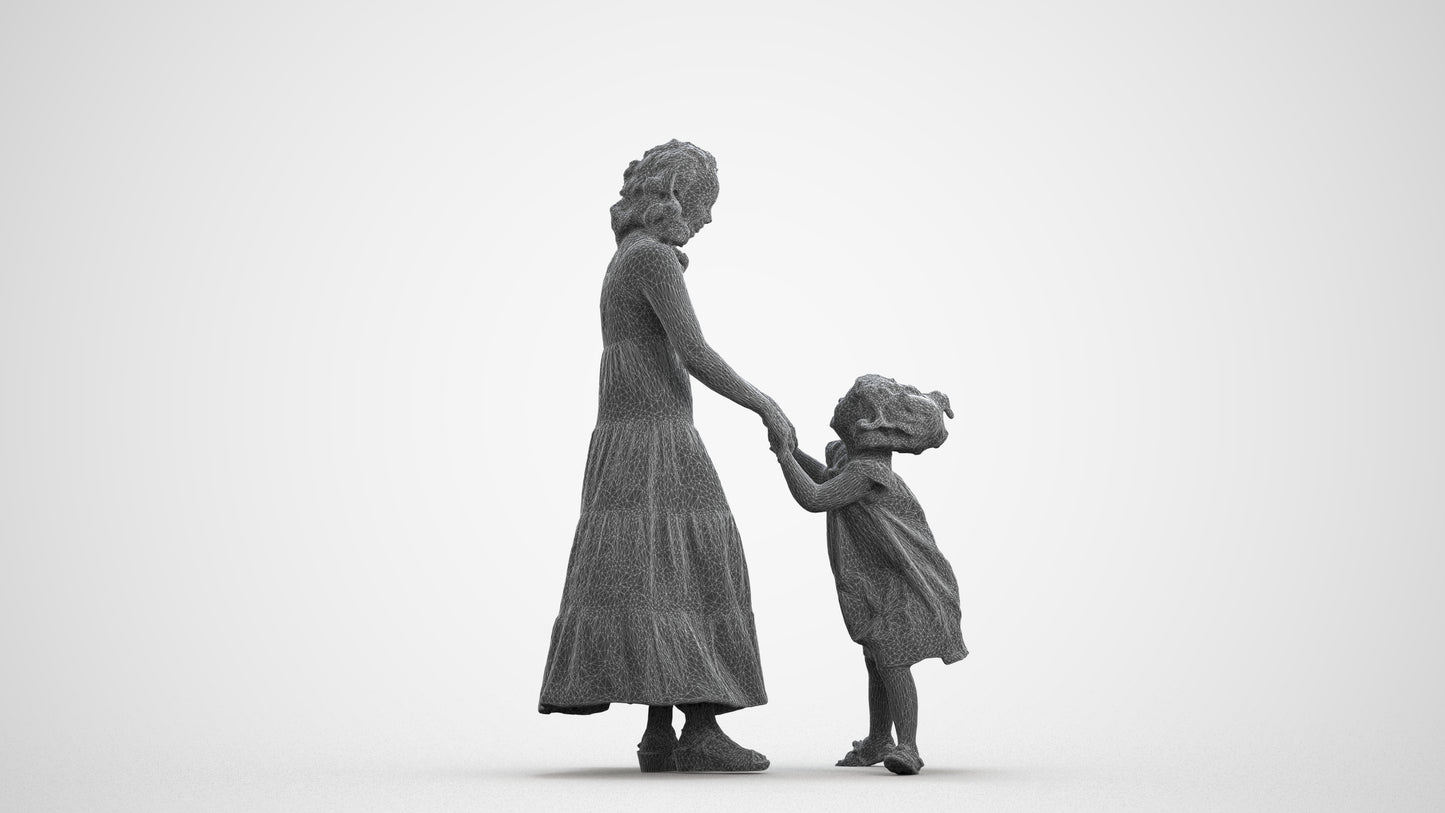 3D scanned girl kids casual, photorealistic archviz people for Enscape and SketchUp, wireframe front view