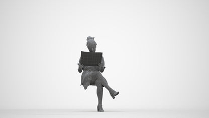 photogrammetry 3D woman casual sitting, realistic human model archviz FBX, wireframe back view