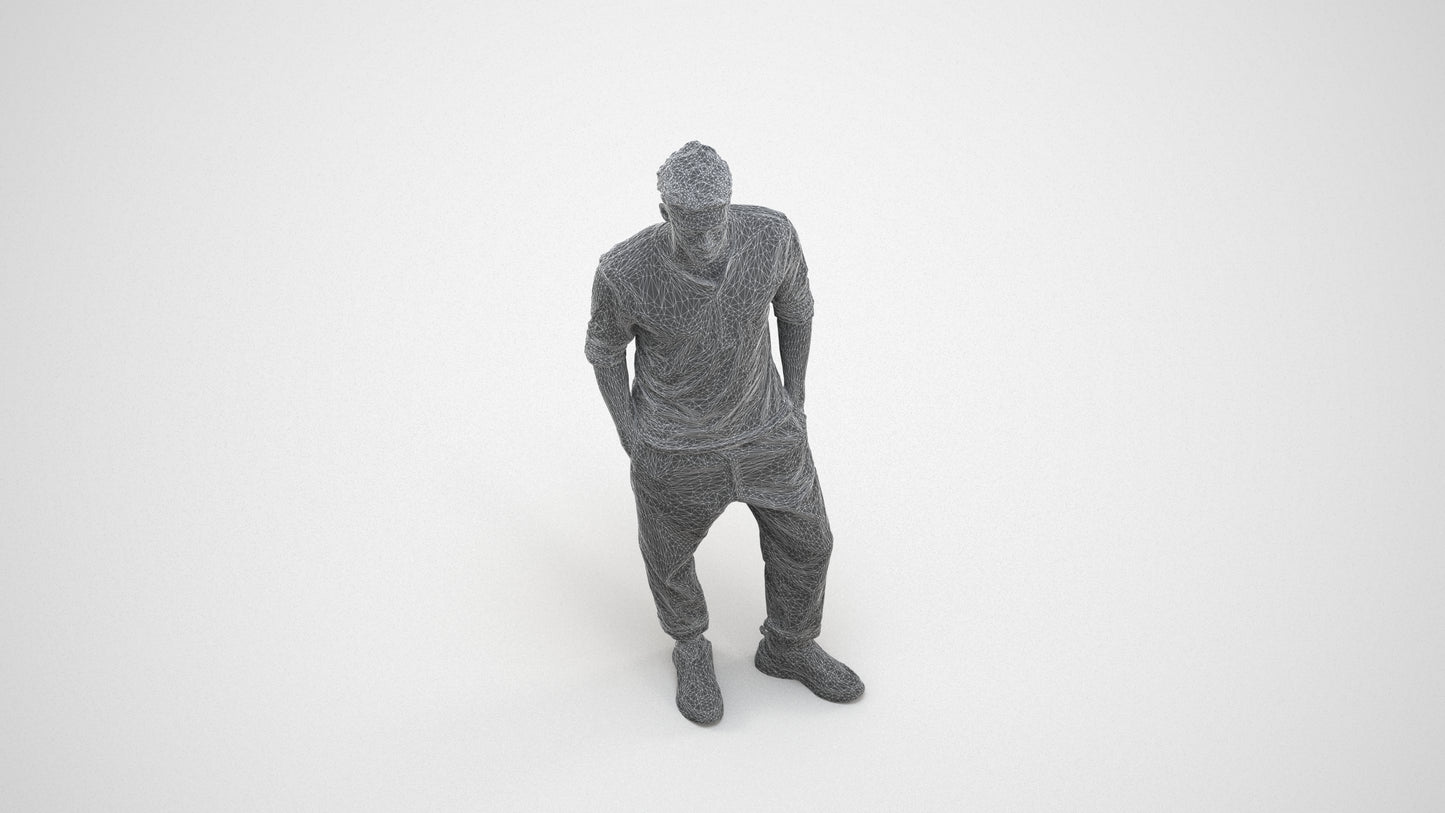 realistic 3D people man casual standing, render-ready for V-Ray and Corona, FBX OBJ, wireframe three-quarter view