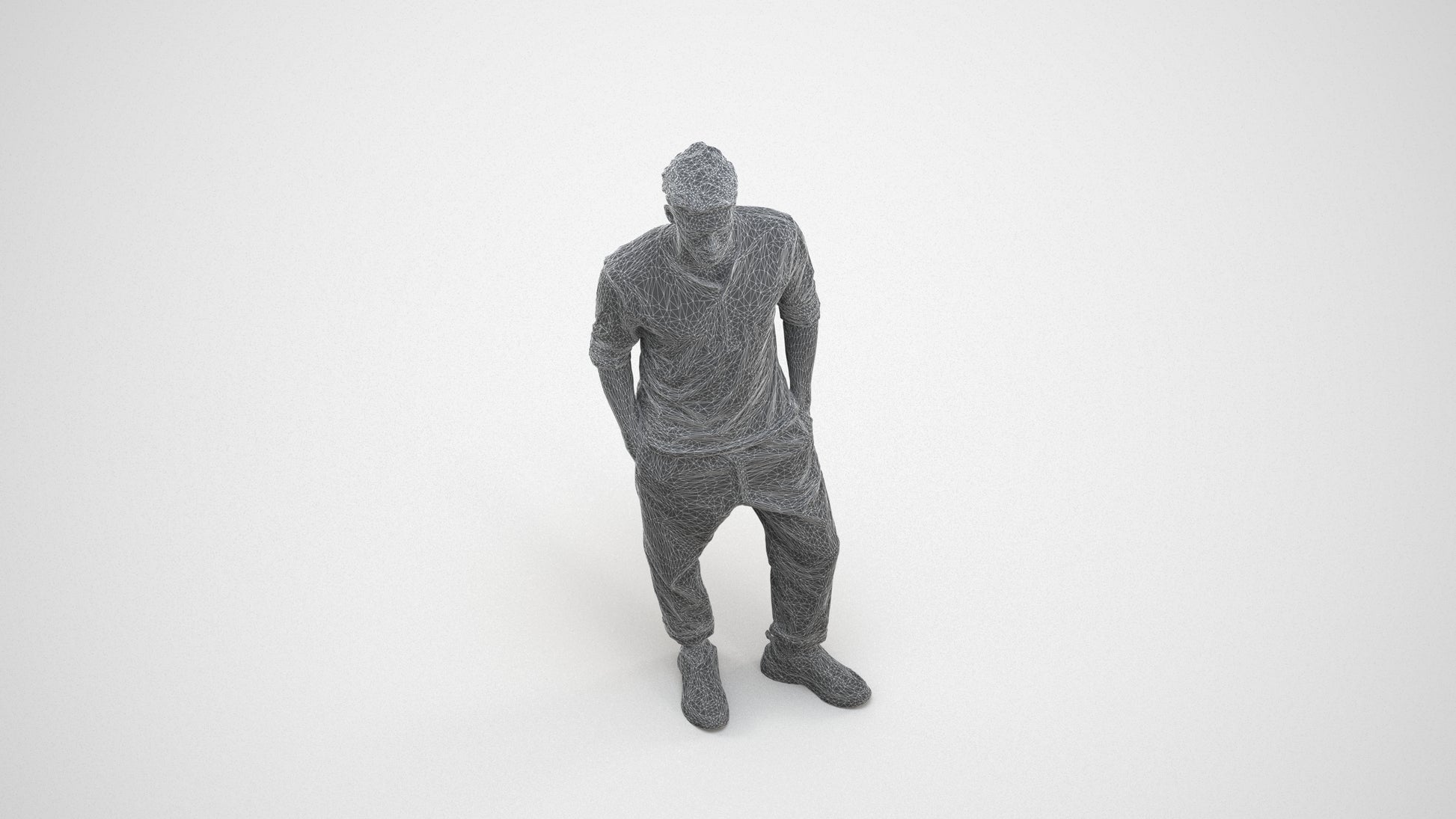 realistic 3D people man casual standing, render-ready for V-Ray and Corona, FBX OBJ, wireframe three-quarter view