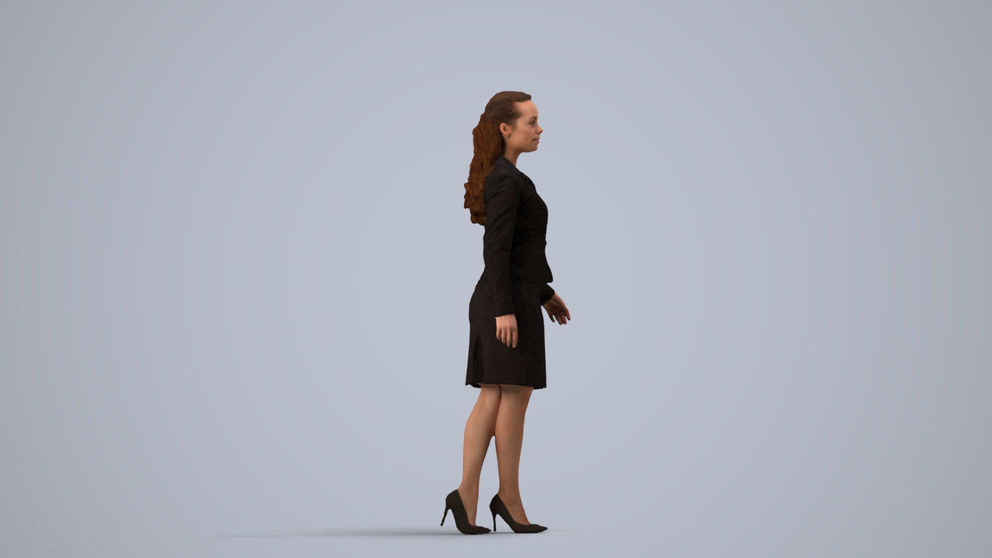 realistic 3D human woman business, archviz people FBX OBJ for Blender, side view render