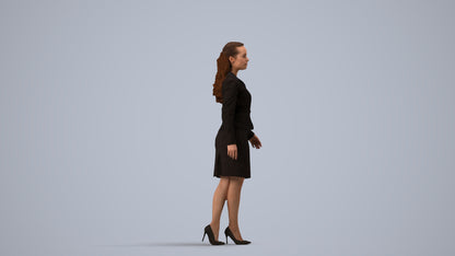 realistic 3D human woman business, archviz people FBX OBJ for Blender, side view render