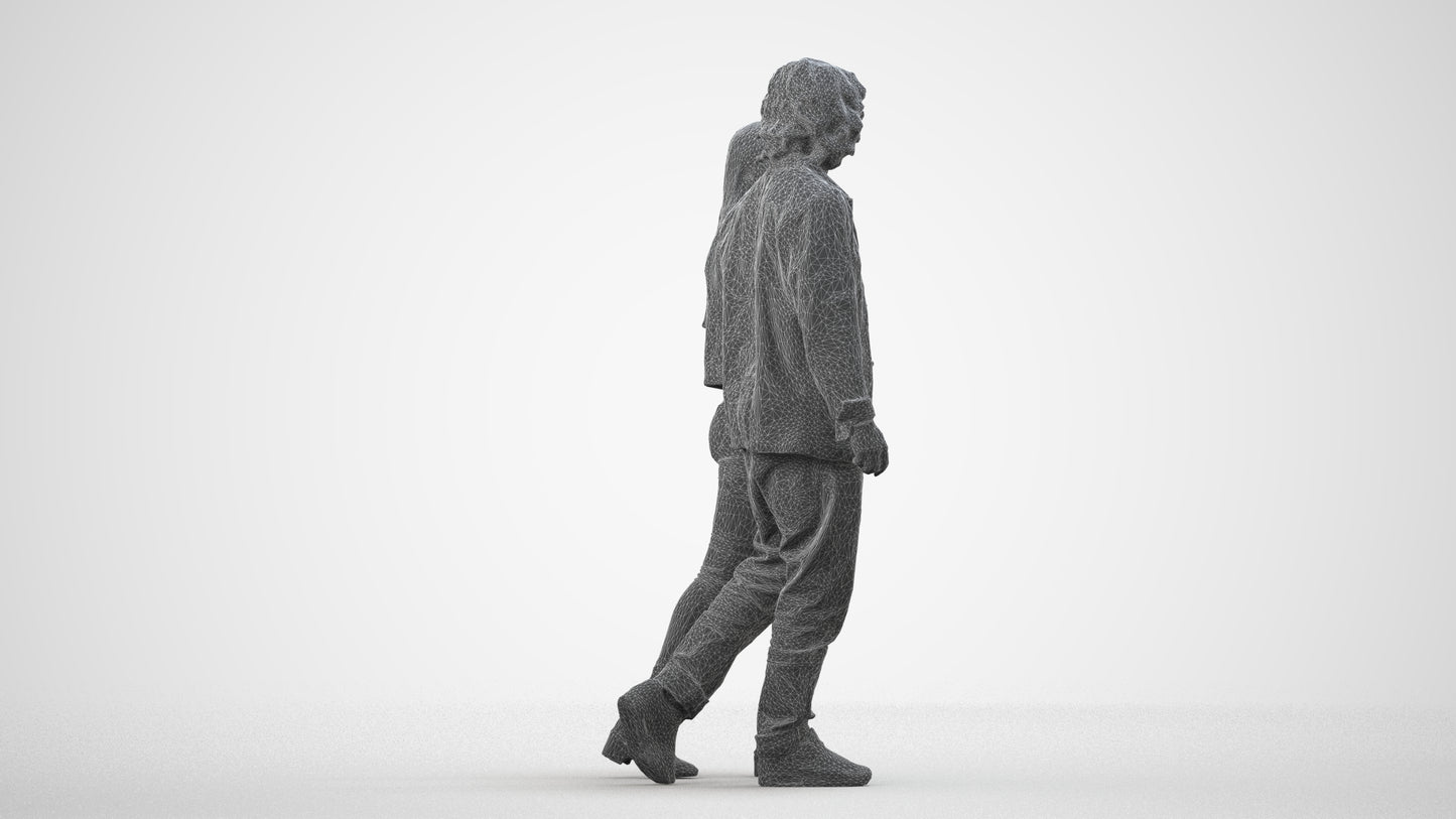 3D human model woman casual mix, photogrammetry scanned person for archviz, wireframe side view