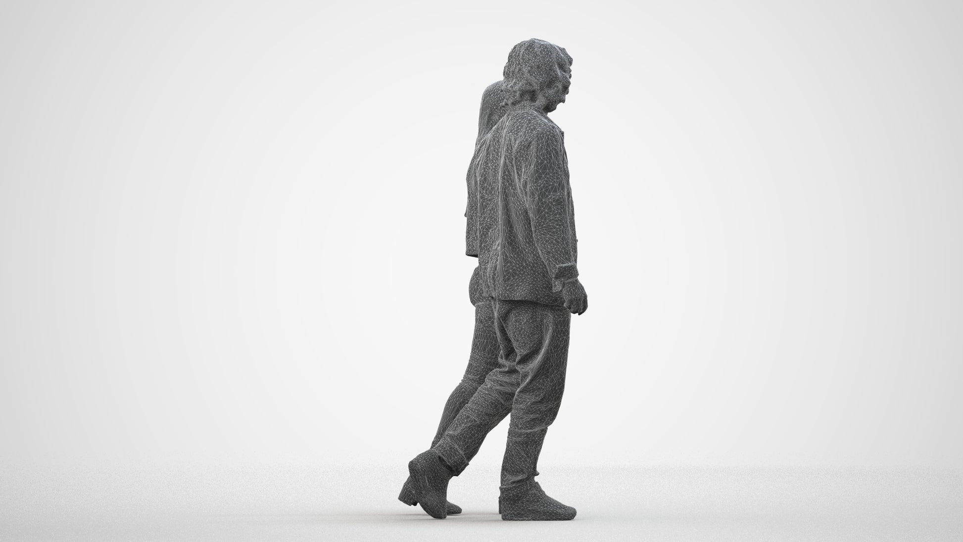 3D human model woman casual mix, photogrammetry scanned person for archviz, wireframe side view