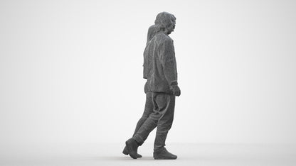 3D human model woman casual mix, photogrammetry scanned person for archviz, wireframe side view