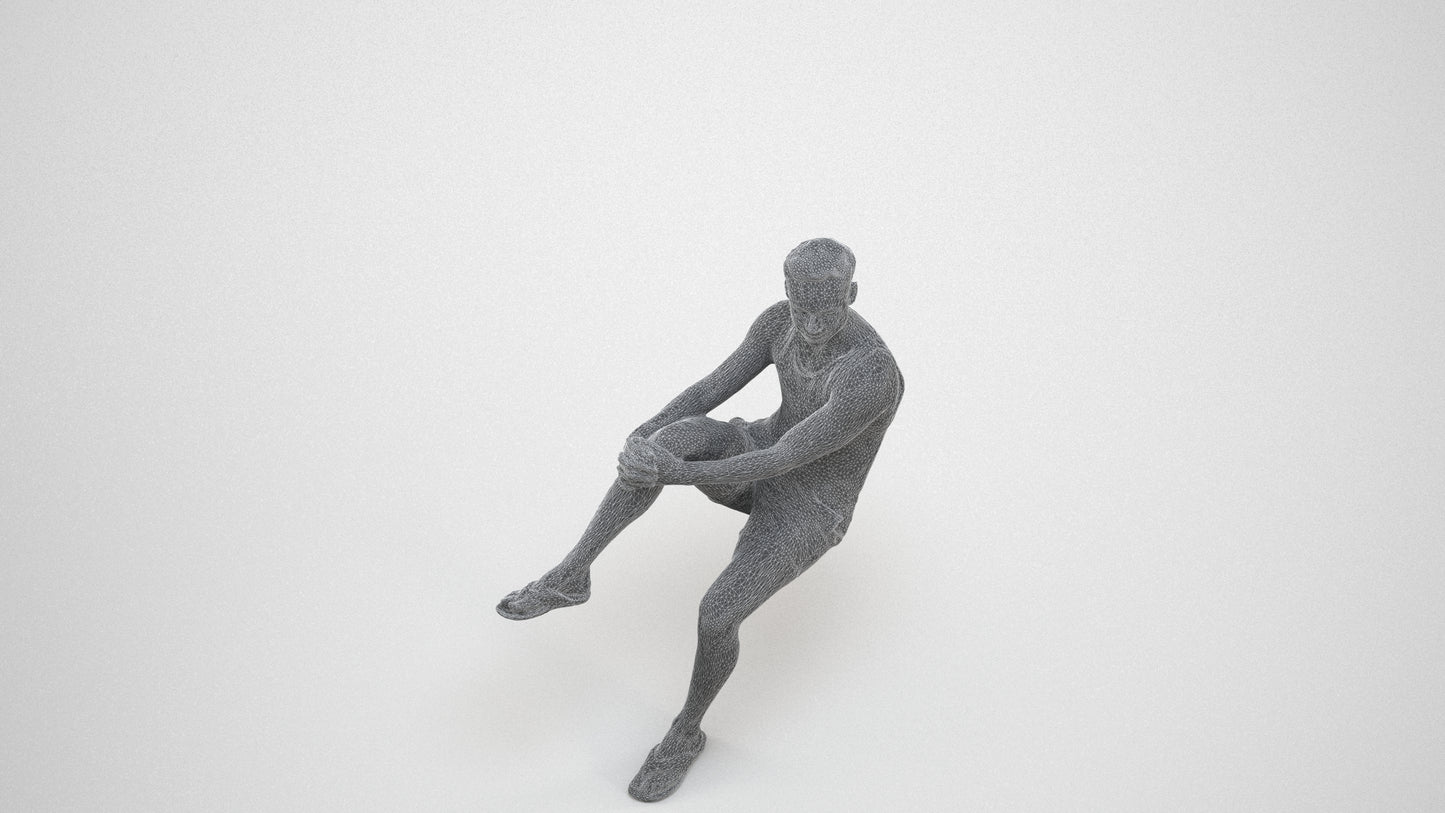realistic 3D people man casual sitting, render-ready for V-Ray and Corona, FBX OBJ, wireframe three-quarter view