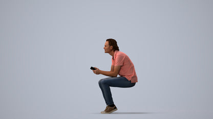 3D scanned man sitting casual, photorealistic archviz people for Enscape and SketchUp, three-quarter view render
