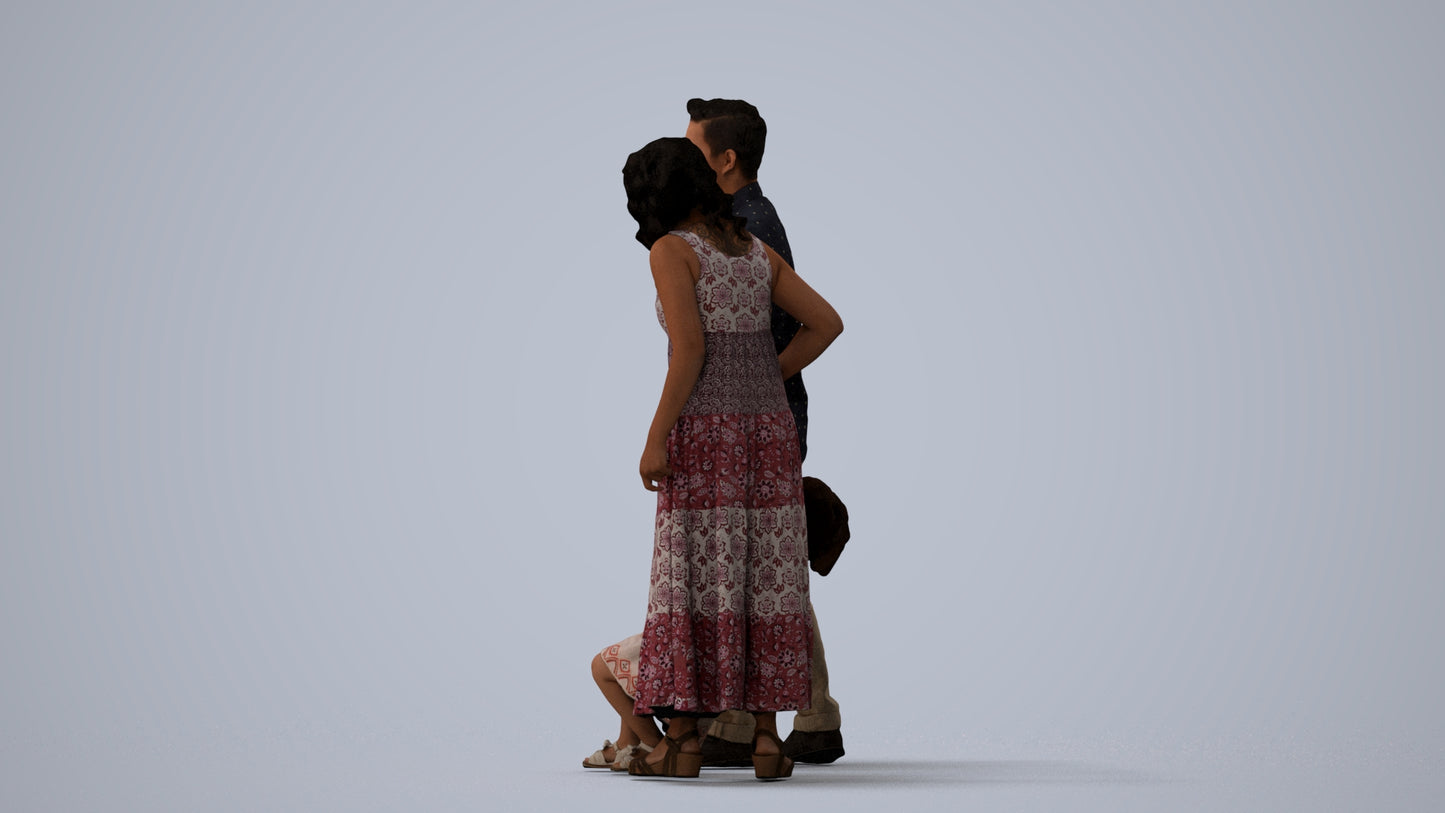 3D people model girl casual kids, scanned human for 3ds Max rendering, three-quarter view render