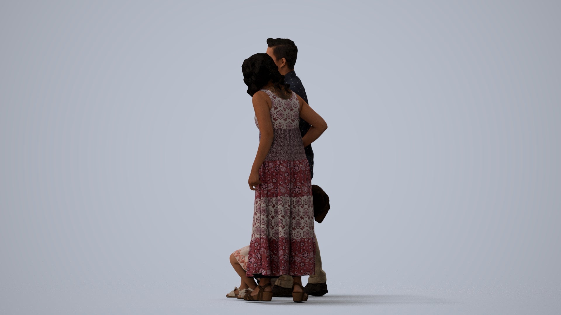 3D people model girl casual kids, scanned human for 3ds Max rendering, three-quarter view render
