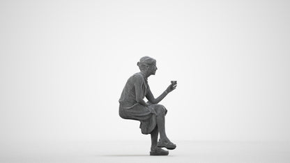 scanned 3D woman casual sitting, photogrammetry people for Enscape and V-Ray, wireframe side view