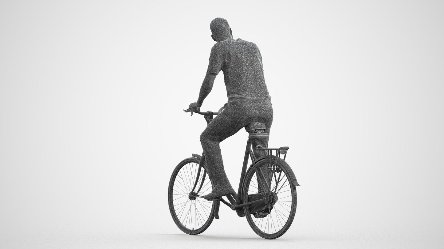 realistic 3D man casual cycling, scanned archviz people for Blender and 3ds Max, wireframe front view