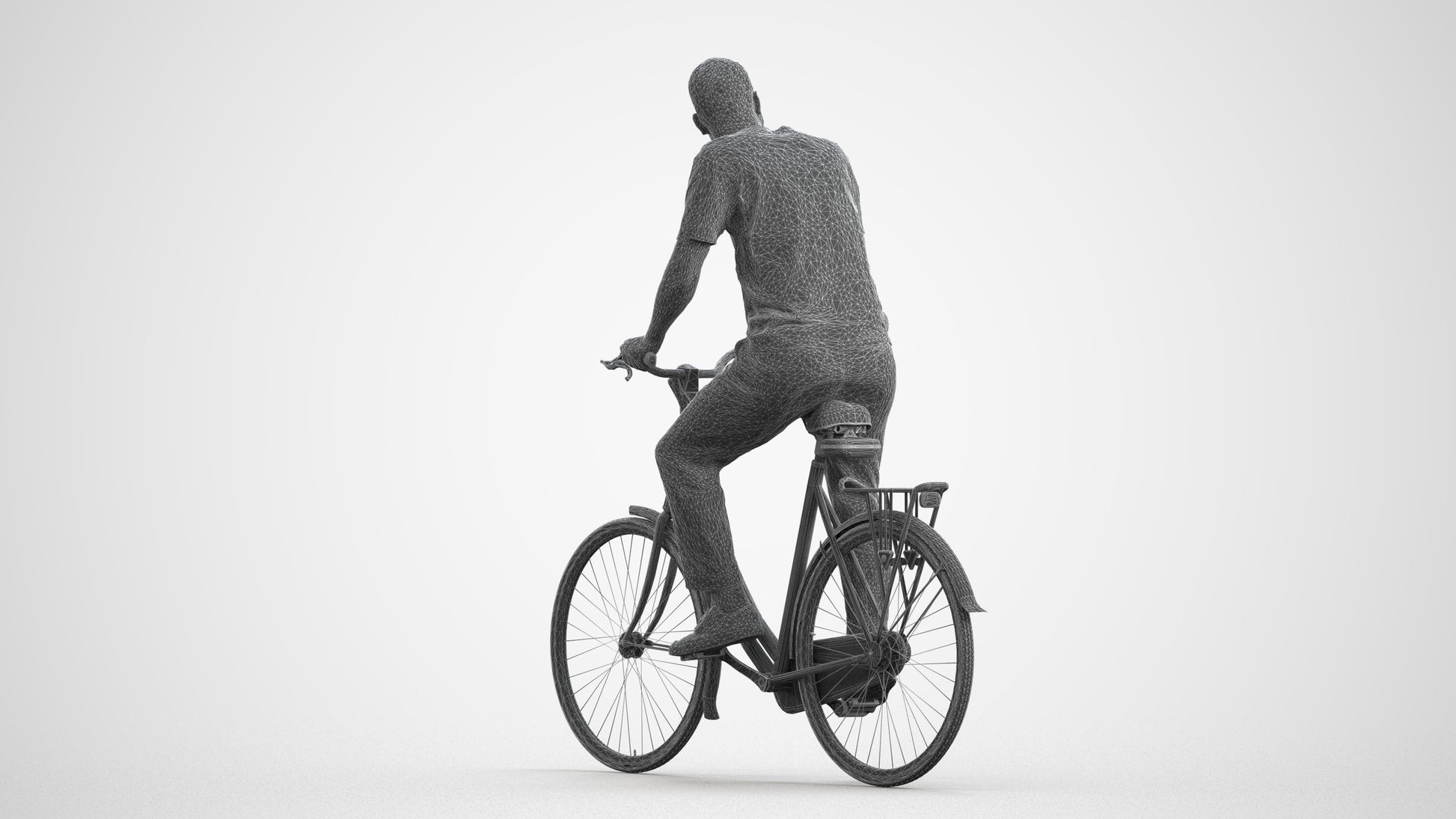 realistic 3D man casual cycling, scanned archviz people for Blender and 3ds Max, wireframe front view