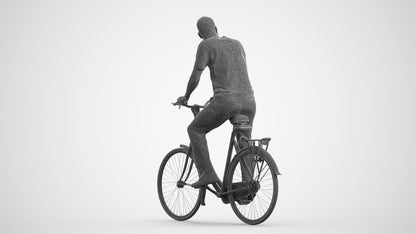 realistic 3D man casual cycling, scanned archviz people for Blender and 3ds Max, wireframe front view