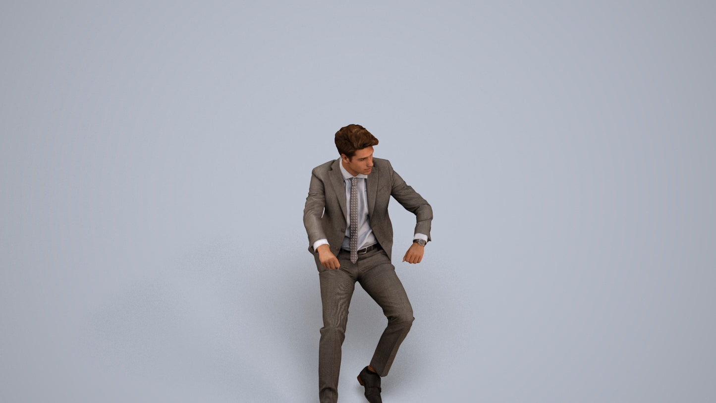 realistic 3D human man business driving, archviz people FBX OBJ for Blender, back view render