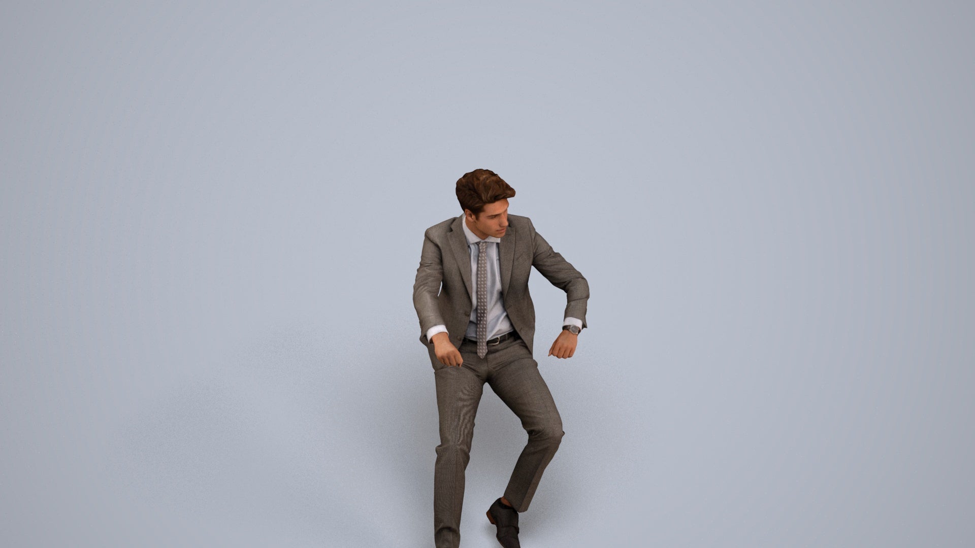 realistic 3D human man business driving, archviz people FBX OBJ for Blender, back view render