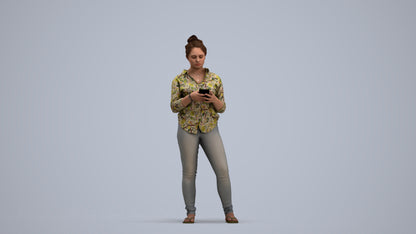 3D scanned woman standing casual, photorealistic archviz people for Enscape and SketchUp, standing pose render