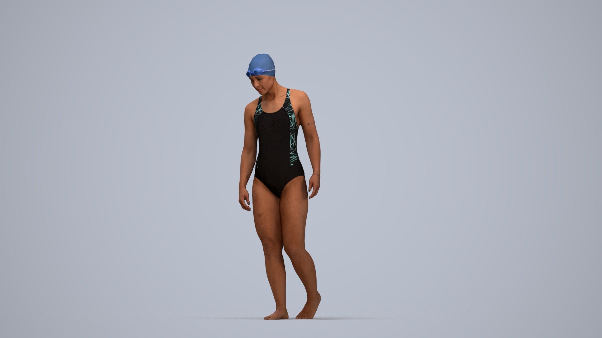 scanned 3D woman sport pool, photogrammetry people for Enscape and V-Ray, top-down view render