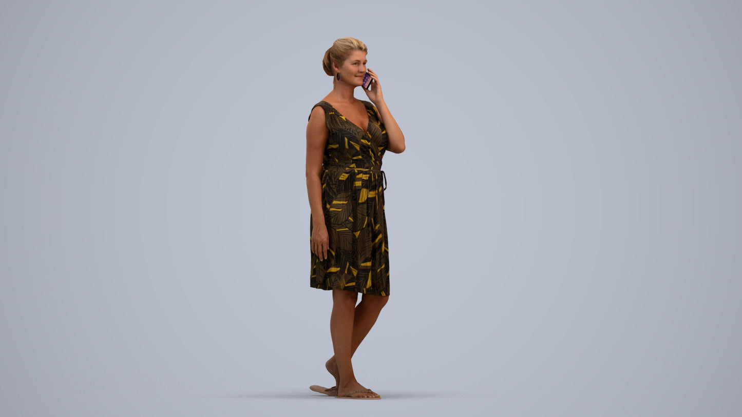 realistic 3D woman casual walking, scanned archviz people for Blender and 3ds Max, standing pose render