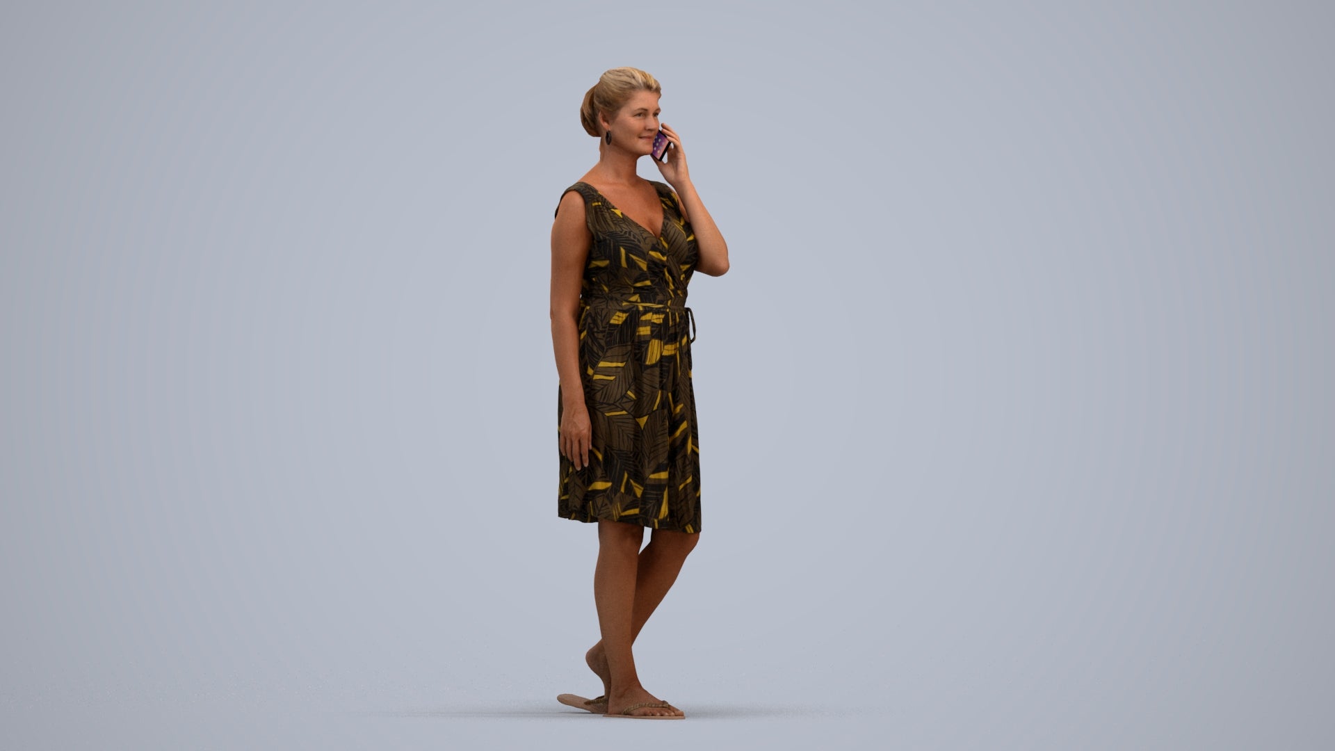realistic 3D woman casual walking, scanned archviz people for Blender and 3ds Max, standing pose render