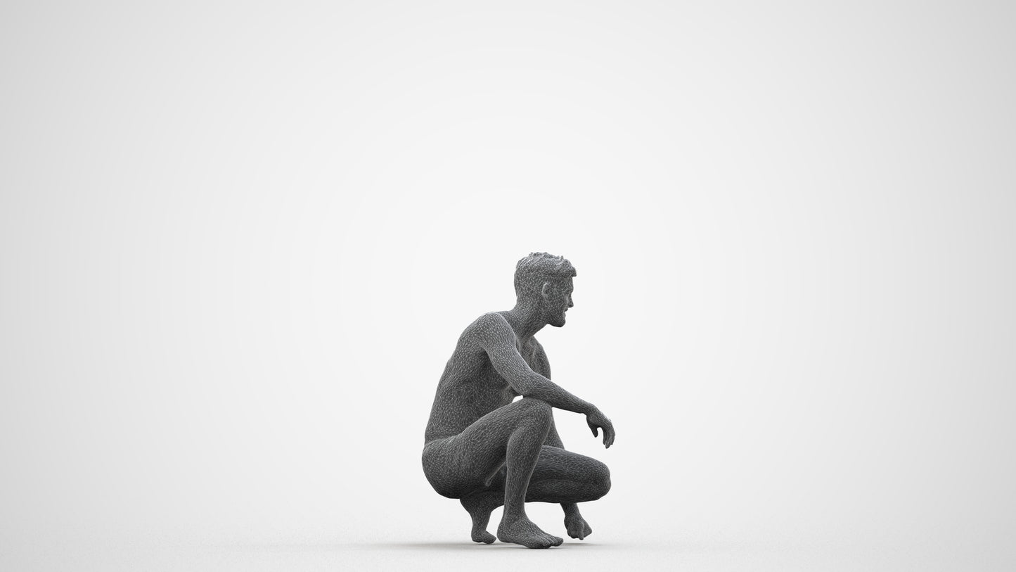3D people model man pool, scanned human for 3ds Max rendering, wireframe side view