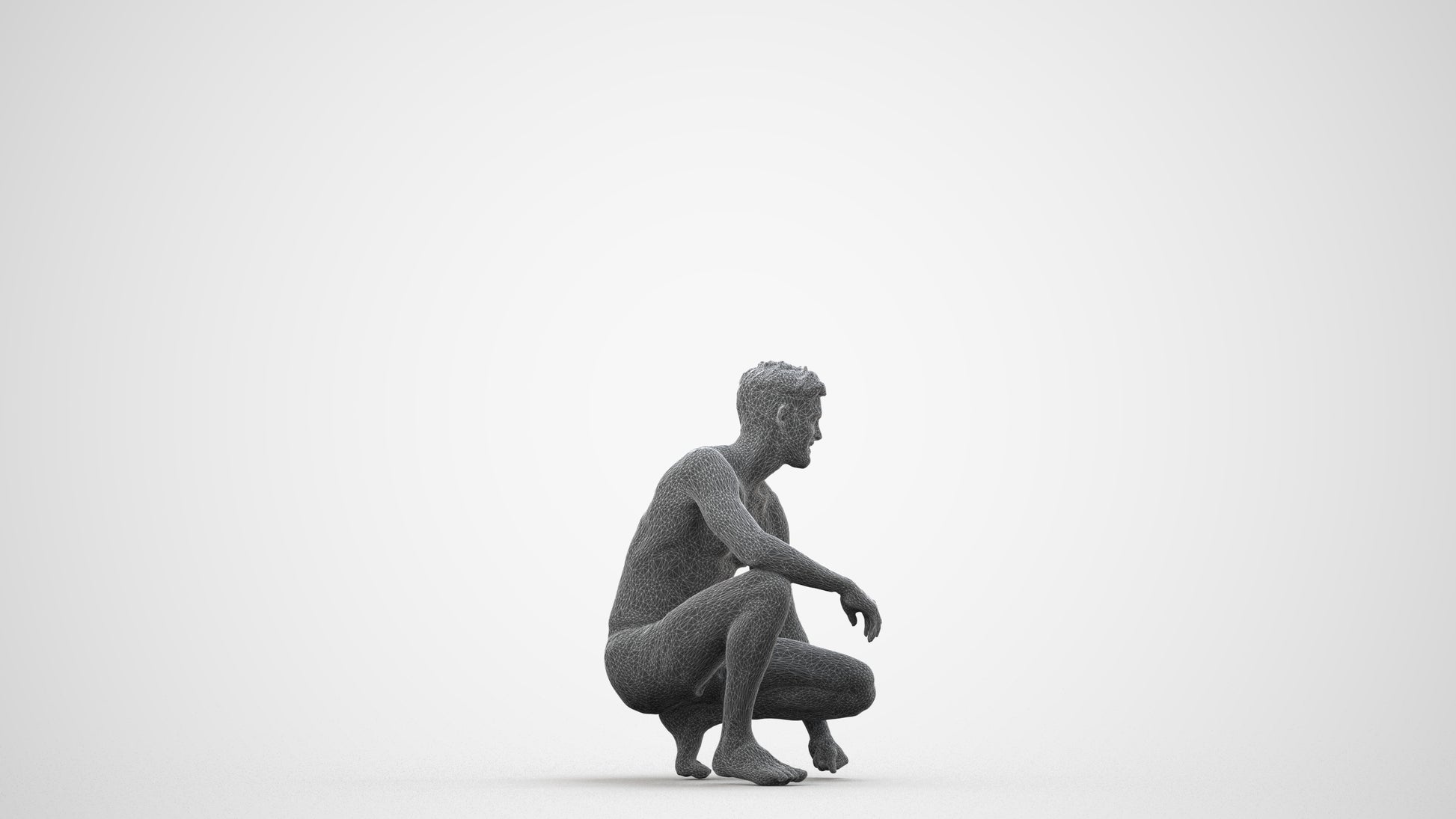 3D people model man pool, scanned human for 3ds Max rendering, wireframe side view